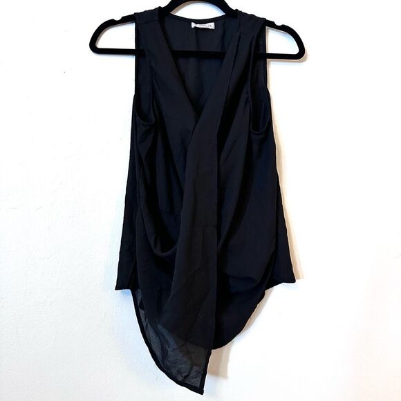 Socialite Wrap Asymmetric Front Sleeveless Sheer Blouse Black Medium - Picture 1 of 4
